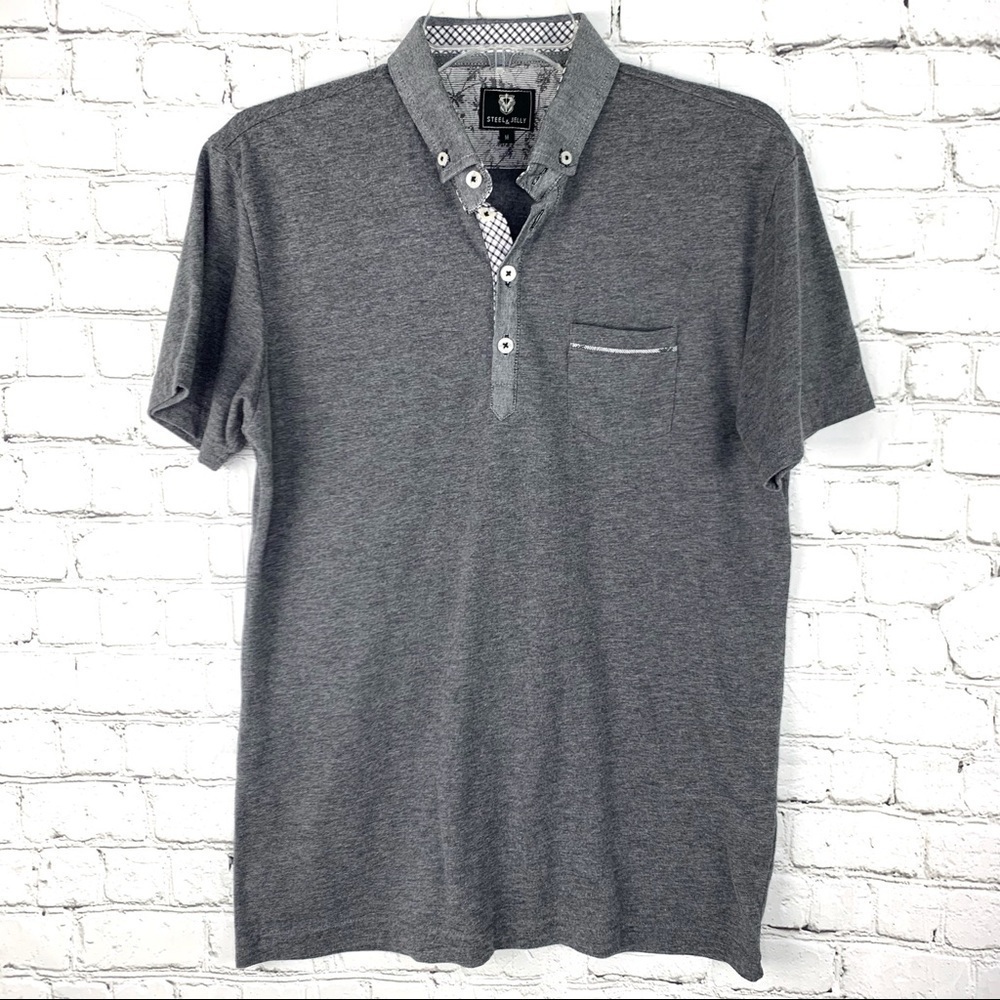 EUC-STEEL & Jelly London Short Sleeve, Pocket, Collar Two Tone Gray Polo Shirt